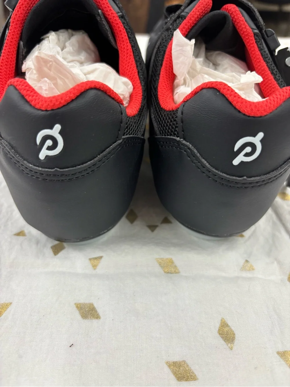 Peloton Women’s Black and  White and Red Cycling Sneakers